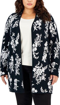 Plus Size Foliage Printed Cardigan Sweater, Created for Macy's