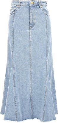 Bleach Denim Peplum Midi Skirt