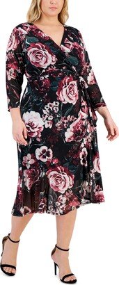 Plus Size Surplice Neck Long-Sleeve Sheath Dress