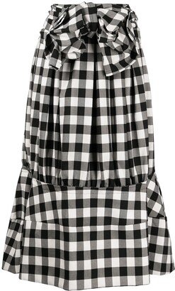 Gingham-Print Ruched Midi Skirt