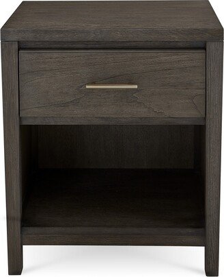 Fang 26 Inch Modern Nightstand, Single Large Gliding Drawer, Rustic Brown