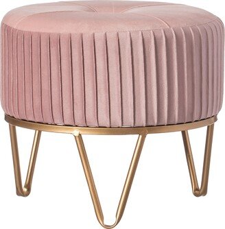 Fabulaxe Round Velvet Ottoman Stool Raised with Hairpin Gold Base