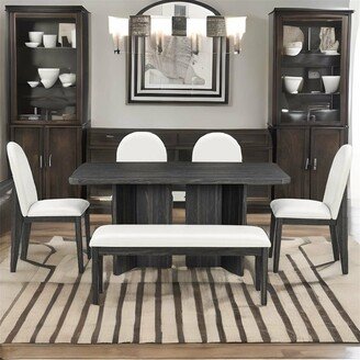 DEVERA Black White Solid Wood & MDF 6 Piece Dining Table and Chair Set