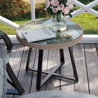 Outdoor Coffee Table with Glass Top, Dinosaur Bones Fossil