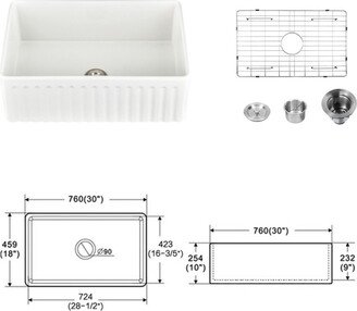 Simplie Fun Fireclay 30 L X 18 W Farmhouse Kitchen Sink with Grid and Strainer