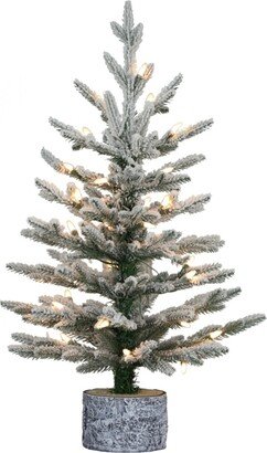 Puleo Pre-Lit Potted Flocked Pencil Arctic Fir Artificial Christmas Tree, 2'