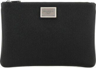 Black Leather And Nylon Pouch-AC