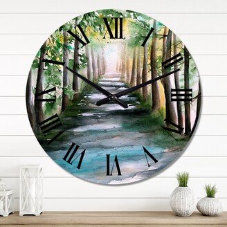 Designart 'A Sunlit Forest Alley With Tree Shadows' Tropical wall clock