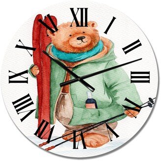 Designart 'Teddy Bear With A Green Jacket' Children's Art wall clock