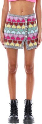 Heart Printed Fine Knit Mini Skirt