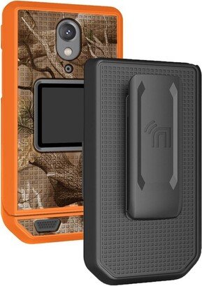 Nakedcellphone Combo for CAT S22 Flip Phone - Case and Belt Clip Holster - Orange Camo