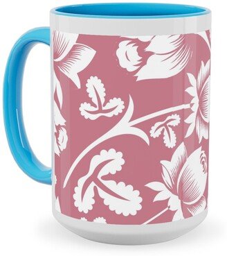 Mugs: Lovely Rose Flower - Pink And White Ceramic Mug, Light Blue, 15Oz, Pink