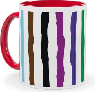 Mugs: Wonky Stripes On White Ceramic Mug, Red, 11Oz, Multicolor