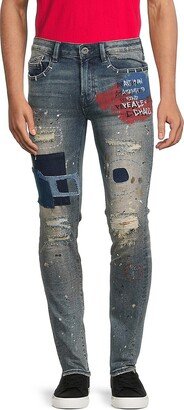 Punk Mid Rise Super Skinny Graphic Jeans