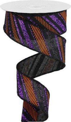 1.5 X 10 Yard Glitter Stripe Halloween Everyday Ribbon Wired