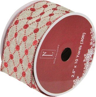 Northlight Red and White Diamond Wired Christmas Craft Ribbon 2.5