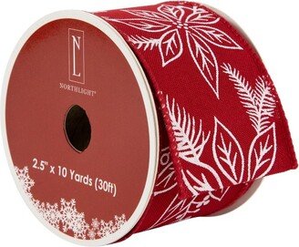 Northlight Red and White Floral Print Wired Craft Christmas Ribbon 2.5