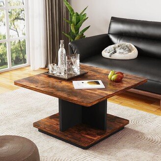 Bluebell 31.5 Wood Square Coffee Table, 2 Tiers Coffee Table with Storage