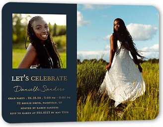 Graduation Invitations: Studious Showcase Graduation Invitation, Black, Gold Foil, 5X7, Matte, Personalized Foil Cardstock, Rounded