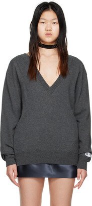 Gray Deep V-Neck Sweater