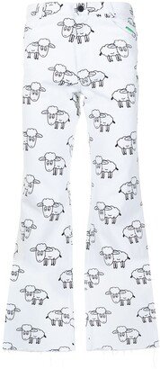 Sheep-Print Wide-Leg Jeans