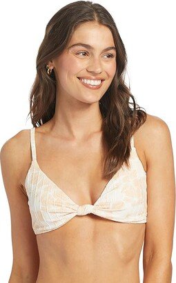 Rib Love The Surf Knotted Bikini Top (Tapioca Crazy Hibiscus) Women's Swimwear