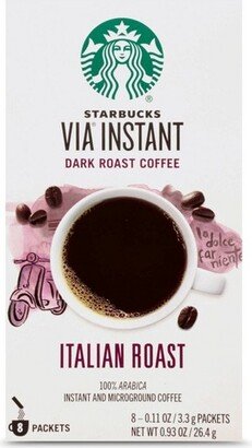 VIA Box of Instant Coffee Dark Roast Packets — Italian Roast — 100% Arabica — 8ct/0.11oz