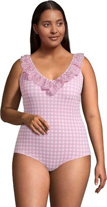 Draper James x Women's Plus Size Chlorine Resistant Ruffle V-neck One Piece Swimsuit - 20W - Wild Blossom/Pink Gingham