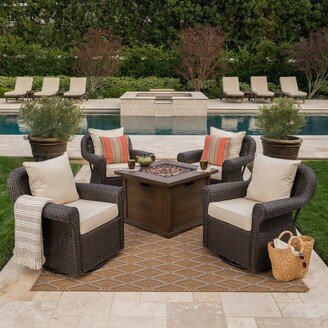 Venti Outdoor 4-piece Wicker Aluminum Swivel Club Chair Set with Square Firepit