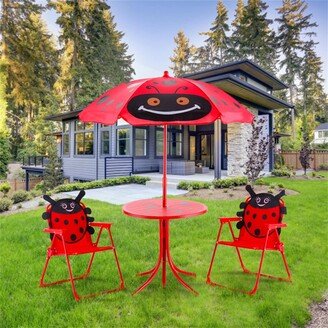 BESTCOSTY Kids Patio Folding Table and Chairs Set Beetle with Umbrella