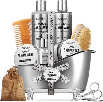 Lovery Luxury Silver Mens Bath And Body Gift Set, Sandalwood Self Care Beard Grooming Kit