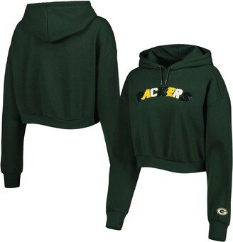 Women's The Wild Collective Green Green Bay Packers Cropped Pullover Hoodie