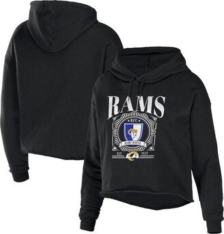 Women's Wear by Erin Andrews Black Los Angeles Rams Cropped Sponge Fleece Pullover Hoodie