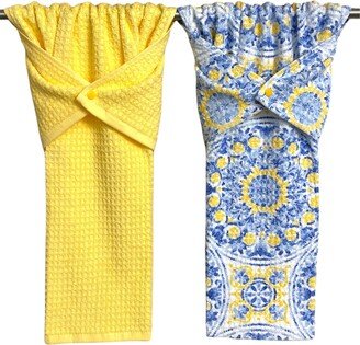 Yellow & Blue Kitchen Towel, Hand Stay Put Oven/Stove Handle Dish Drying Decorative Towel