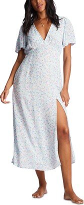 Juniors' Jet Set Printed V-Neck Slit Dress