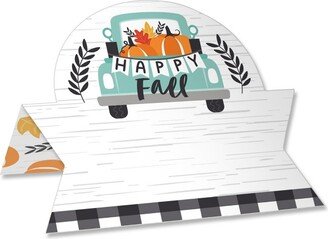 Big Dot of Happiness Happy Fall Truck - Harvest Pumpkin Party Tent Buffet Card - Table Setting Name Place Cards - Set of 24