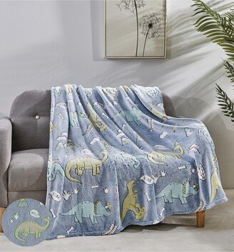 GoodGram Glow in the Dark Blue Dinosaur & Friends Ultra Plush Juvi Fleece Accent Throw Blanket - 50 in. X 60 in.