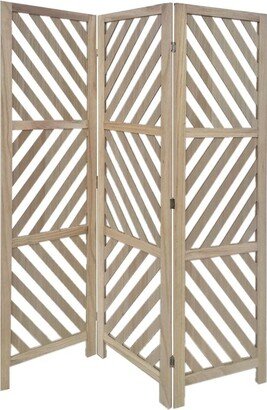 3 Panel Wooden Frame Screen with Diagonal Cut Slats - Natural Brown - 67 H x 48 W x 1 L