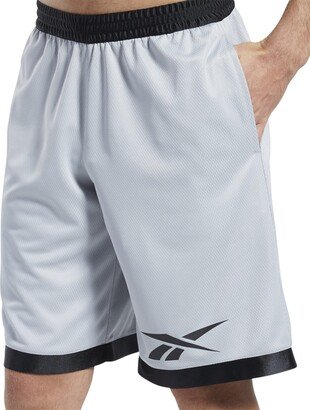 Men's Regular-Fit Logo-Print Mesh Basketball Shorts - Pure Grey/Black
