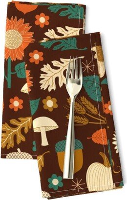 70S Autumn Vibes Dinner Napkins | Set Of 2 - Mod October By Ruby Ritz Leaves Fall Sunflowers Boho Cloth Spoonflower