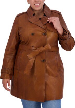 Women's Plus Size Natalie Belted Leather Trench Coat