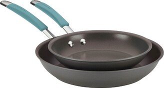 Twin Pack Hard-Anodized Nonstick Skillet Set with Handles - Gray with Agave Blue