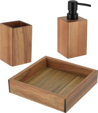 Acacia Bathroom Accessory Set 3-Pieces Square - tumbler, soap dispenser and a square tray