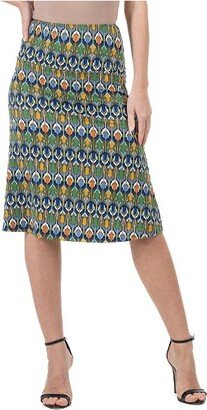 24seven Comfort Apparel 24even Comfort Apparel Women Green Geometric Elatic Wait Knee Length Skirt-Green Multi-S