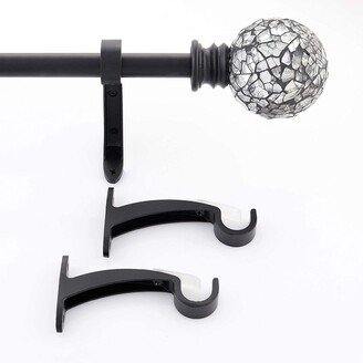 3/4 Inch Adjustable Black Curtain Rod for Windows & Doors Curtains with Mirror Mosaic Finials & Brackets Set -By Deco Window