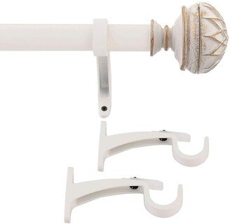 1 Inch Adjustable Ivory Curtain Rod for Windows & Doors Curtains with Round Striped Finials & Brackets Set -By Deco Window