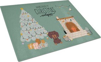 CK7694LCB Chocolate Dachshund Christmas Everyone Glass Cutting Board