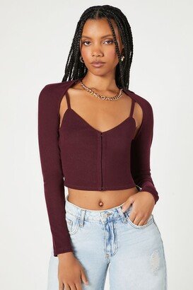 Women's Button-Front Cami & Shrug Set in Plum Large