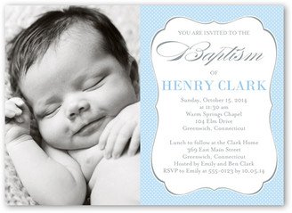 Baptism Invitations: Lovely Script Boy Baptism Invitation, Blue, Matte, Signature Smooth Cardstock, Square