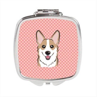 BB1253SCM Checkerboard Pink Corgi Compact Mirror, 2.75 x 3 x .3 In.